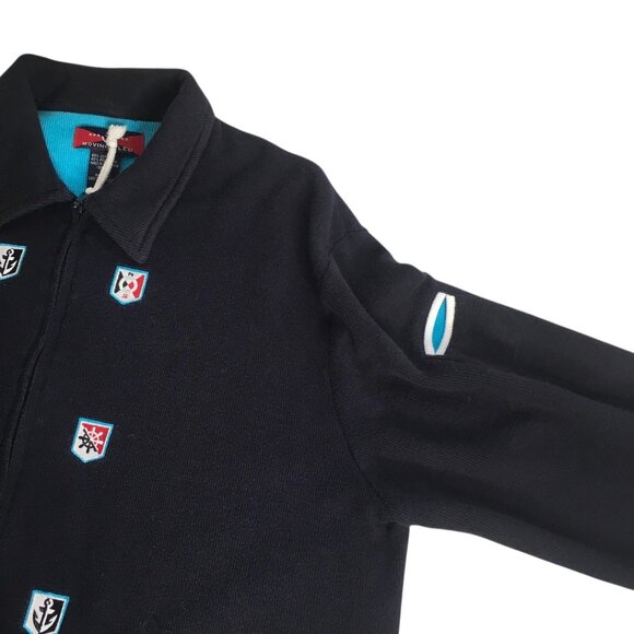 Nautical Moving Bleu Sweater Women Large Navy Blue Full Zip Embroidered Cardigan - Picture 5 of 16